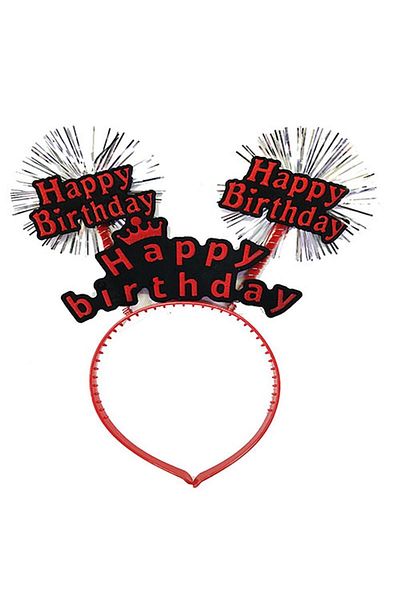 CONAHOME Happy Birthday Tasseled Neon Red Color Birthday Crown 22x19 cm