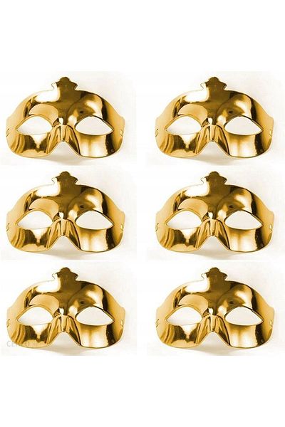 CONAHOME Gold Metallized Color Plain Prom Party Mask 6 Pcs