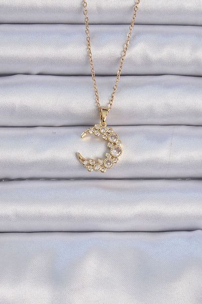 CONAHOME 316L Steel Chain Gold Color Zircon Stone Moon Necklace - Tj-Bko9073