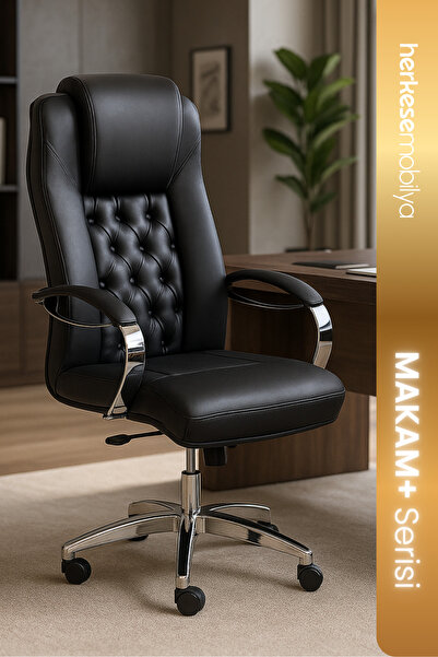Herkese Mobilya Burea Siyah Deri Yönetici Koltuğu | Makam Koltuğu | Ofis Koltuğu