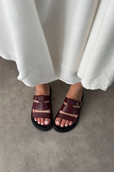 SHOEBELLAS Zena Burgundy Cage Detailed Women's Sandals