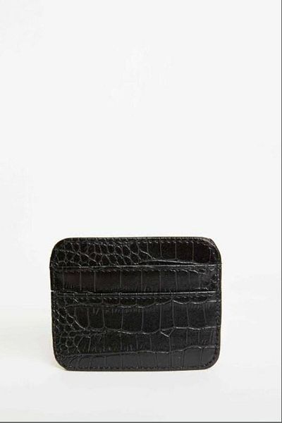 mlio Γυναικείο μαύρο Croco Faux Leather, 4 θήκες για κάρτες και θήκη για κέρματα, θήκη για κάρτες