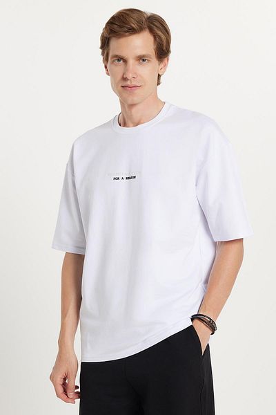 Tudors Ανδρικό μπλουζάκι Oversize με φαρδύ κομμένο βαμβακερό λαιμόκοψη λευκό μπλουζάκι