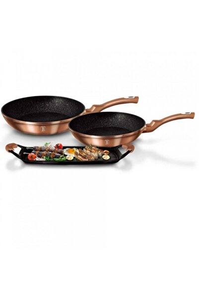 Berlinger Haus Set placa grill si 2 tigai marmorate (3 straturi) Rose Gold (C...
