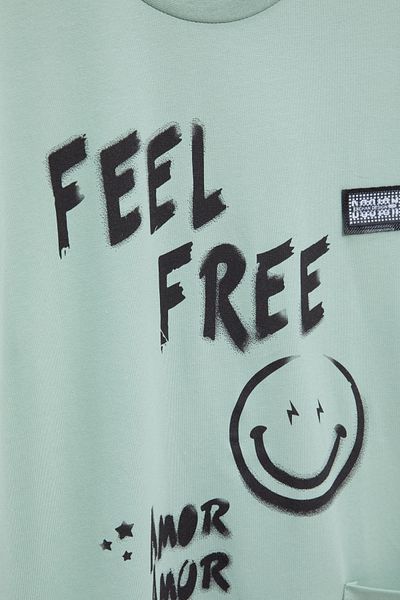 Cansın Mini Tricou pentru băiat cu decolteu cu imprimeu text verde 20905