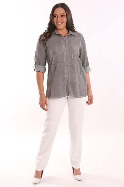 Metpoint Πουκάμισο Trend42plus Plus Size Anthracite Stone με στάμπα μπατίκ που πλένεται