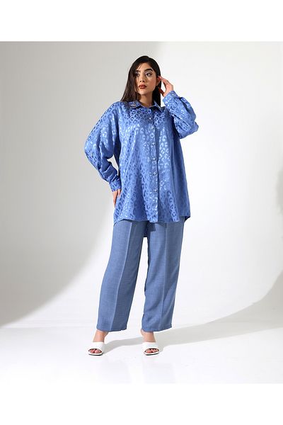 Fi'l Arz Fashion Satin Embroidery Sofia Linen Shirt Suit