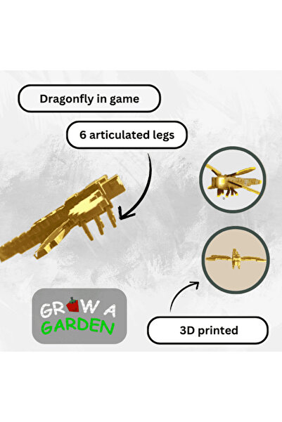 Lulu's Prints Dragonfly insect pet figurine from Grow a Garden, Roblox, gold, plastic, 3D printed, 140x120x33 mm