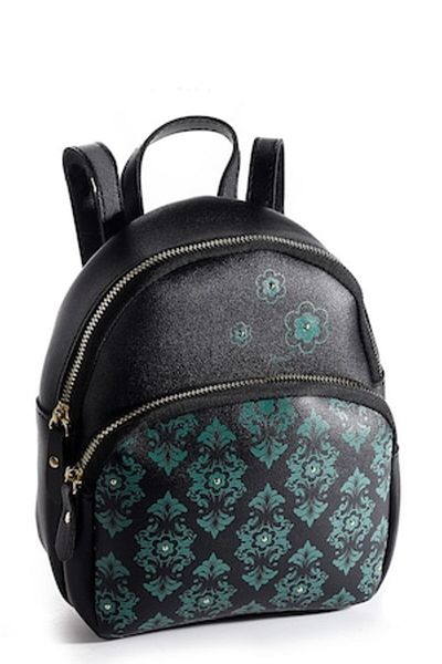 OEM Mini Backpack, Faux Leather, Black, with Pocket, 19x10x21 cm
