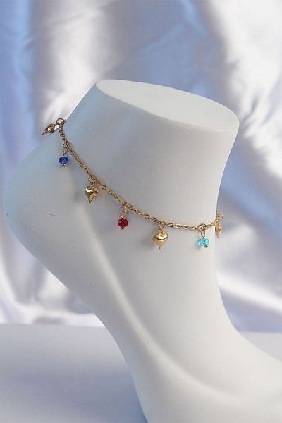 CONAHOME 316L Steel Gold Color Minimal Heart Model Colorful Zircon Stone Anklet - Tj-Hh1630
