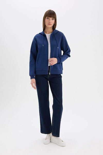 DeFacto Relax Fit Hooded Basic Plain Thick Zippered Sweatshirt E8671Ax25Sp