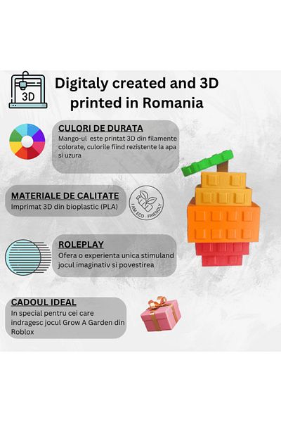 Lulu's Prints Mango fruit figurine from Grow a Garden, Roblox, multicolor, plastic, 3D printed, 85x50x50 mm