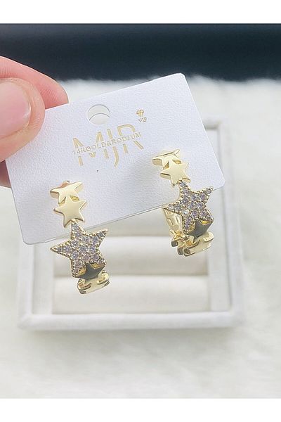 DS DİAMONDSHOP Earring Zircon Stone Star Ring Model New Season Bykp-202507227