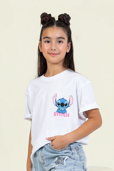 DMB BOYS & GIRLS Tricou cu imprimeu Stitch pentru fete. Potrivire confortabilă