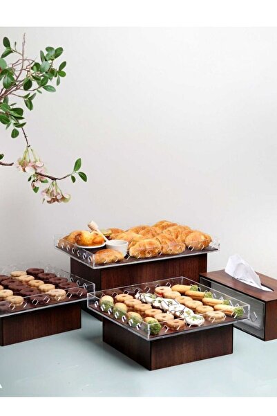 Story of candle حزمة طاولات بوفيه ، 3 صناديق مع علبة مناديل ، باللون البني والشفاف