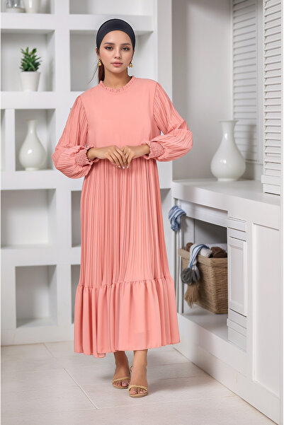 Dalikda Νεανικό/Παιδικό Κοριτσίστικο Μακρύ Βαμβακερό Φόρεμα Σιφόν Πλισέ Hijab