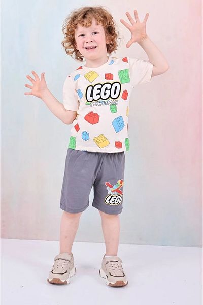 Yağmur Giyim Pjkskt Lego Patterned Smoked Shorts Boys Short Sleeve Suit 7610-F