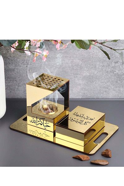 Story of candle Incense Holder With Storage Box And Tray With Phrase 'welcome'
