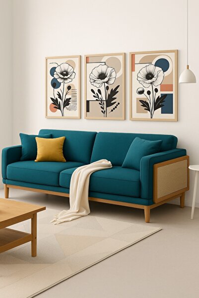 Ahşap Aksesuar Ahşap Çerçeveli Çiçekler 3’lü Tablo