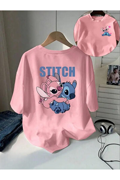 Baxia UNISEX KARAKTER STITCH BASKILI BİSİKLET YAKA KISA KOLLU KIZ ÇOCUK T-shi...