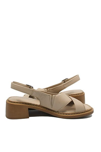 Anna Women's sandals with block heel Viotti nude beige made of genuine leather
