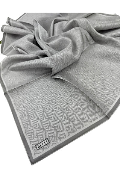 Belli Twill İpek Eşarp 4055D- Geometrik Desen Gri-Beyaz-02