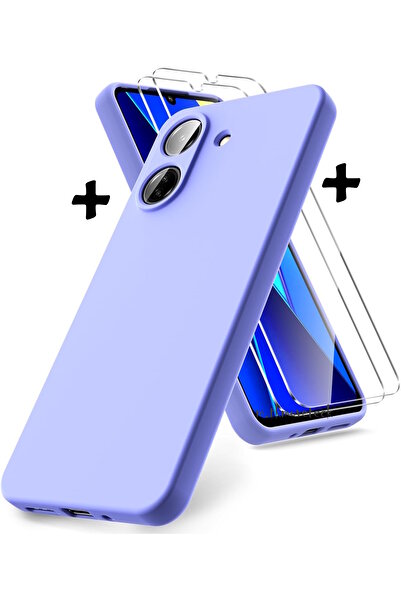 m.tk moveteck Xiaomi Redmi A5 Kılıf Kamera Korumalı Yumuşak Renkli Mat Silikon + 9H Ekran Koruyucu Cam 2in1 Set