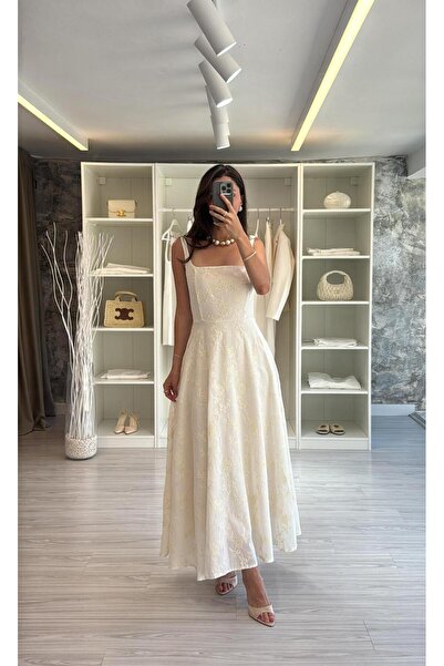 LUUNA STORE ÇİÇEK NAKIŞLI MAXİ ELBİSE