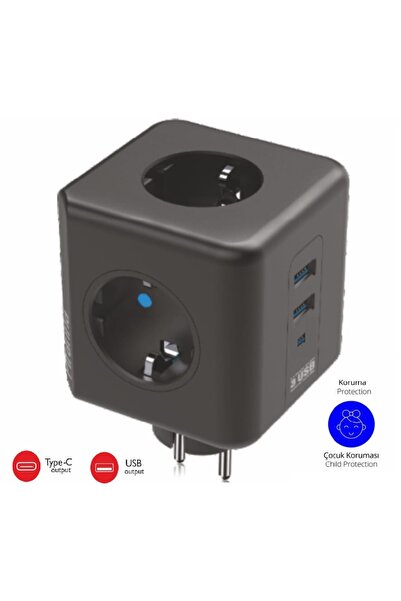 WINNBOSS Termal Akım Korumalı USB Ve Type-C 2.1A Şarj Çıkışlı 10A 2500W 3'Lü Priz 3440