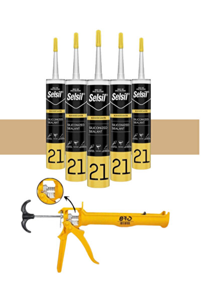 Selsil Silikonize Bej Mastik 500 Gr. 5 Adet + Gfb Alüminyum Silikon Tabancası