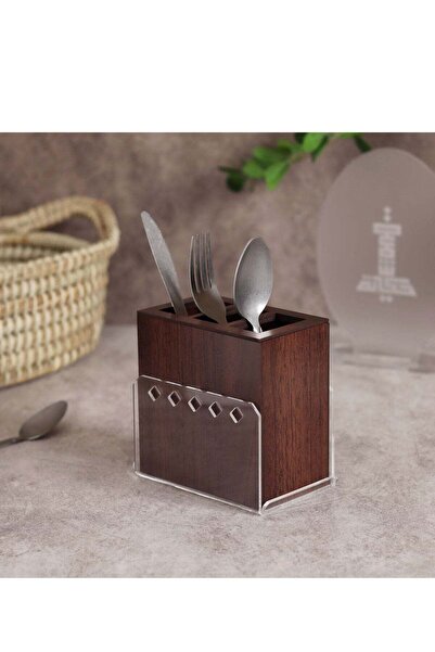 Story of candle بوكس حامل ملاعق سكاكين بتصميم مميز ، باللون البني