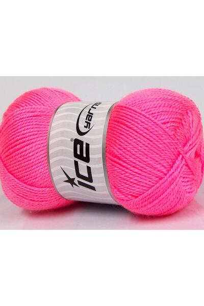 Ice yarns 4x100 جرام. خيوط دورة أكريليك نيون وردي شتوية، خيوط مسطحة، 100% أكر...