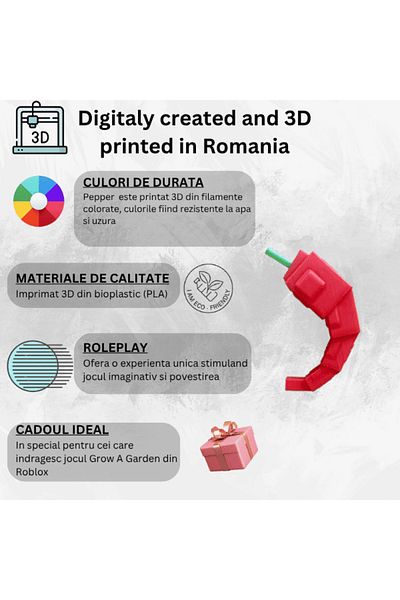 Lulu's Prints Figurina fruct Pepper din Grow a Garden, Roblox, multicolor, plastic, printat 3D, 75x45x20 mm