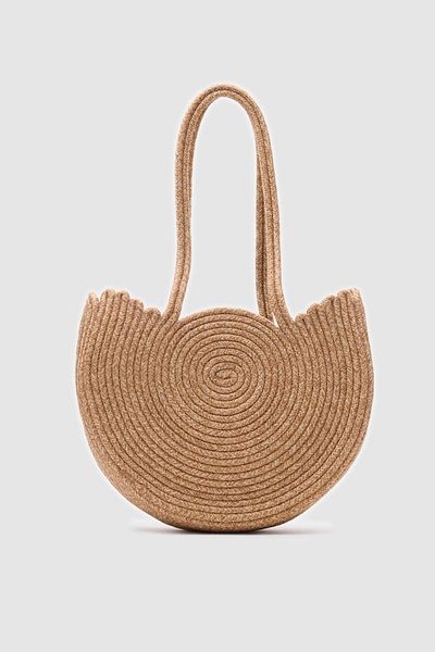 Shule Bags Gusta Straw Shoulder Bag Medium Mink