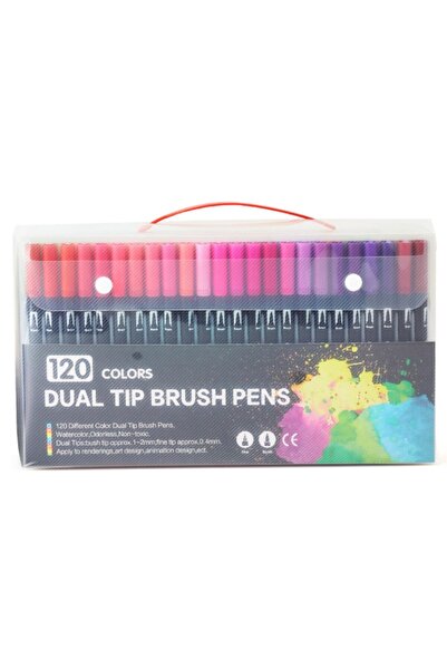 Flippy Set of 120 Water-Based Markers, Dual Tip (1-2 mm & 0.4 mm), Black Body, Multicolor