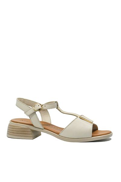 Anna Viotti cream sandals, made of genuine leather with T strap and massive heel