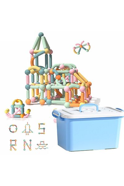 Picodino Set de bețe magnetice de construcție STEM, cuburi Onshine, 132 de piese