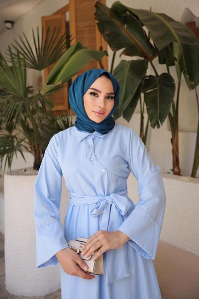 Nergis Neva Butik Front Cross Waist Hijab Dress