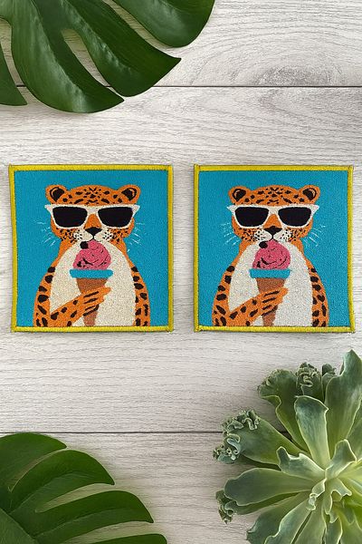 Evdek Pack of 2 Digital Printed Cocktail Napkins with Embroidery Detail Ds4