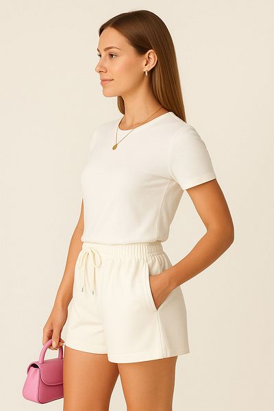 OLİZZA Women's White Shorts Modal Fabric Lace-Up Double Pocket Comfortable Fit