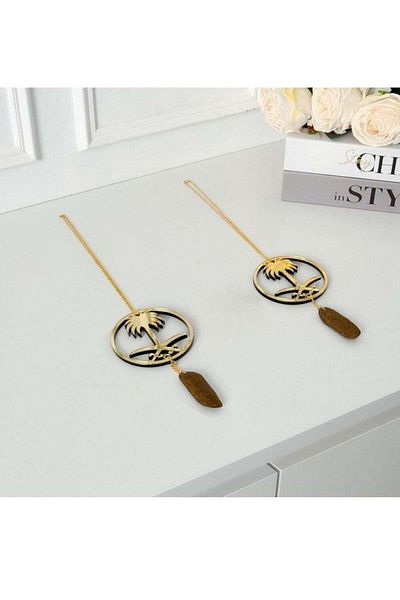 Story of candle National Day Car Pendant Oud Swords And Palm - Set Of 2