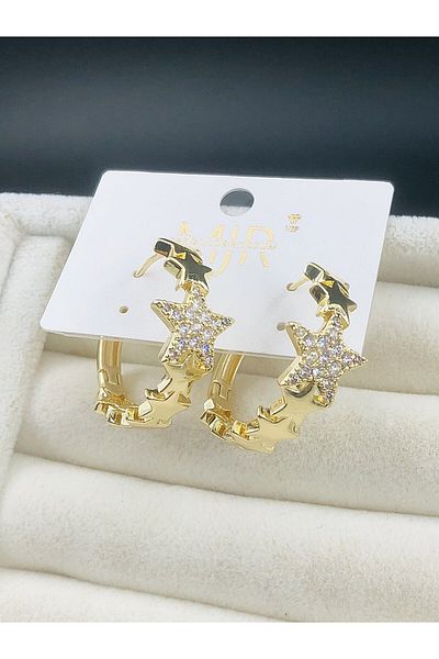 DS DİAMONDSHOP Earring Zircon Stone Star Ring Model New Season Bykp-202507229