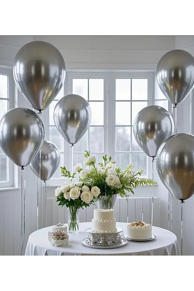 Çemrek Süs Parti Metallic Silver Gray Balloon 20 Pieces