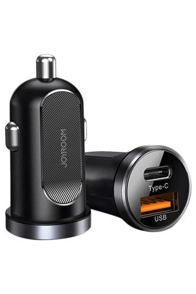 Joyroom Car Charger for Phone, 1xUSB A, 1xUSB Type-C, QC 3.0, Fast Charge, ABS, Black