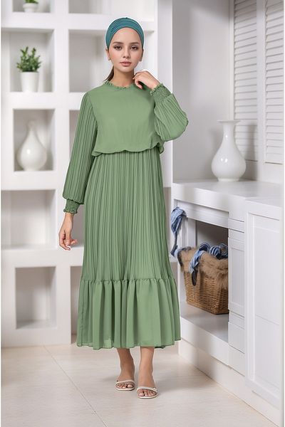 Dalikda Teenager/Children Girls Long Cotton Lined Chiffon Pleated Hijab Dress