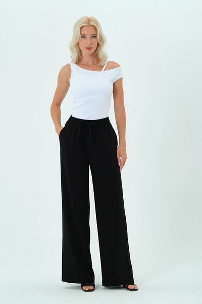 BUSA Women's Clothing Modal Wide Leg Trousers Black