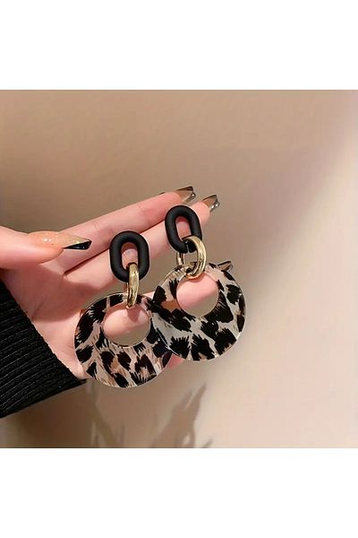 Atılgan Grp Stylish Leopard Print Hollow Out Circle Dangle Earrings