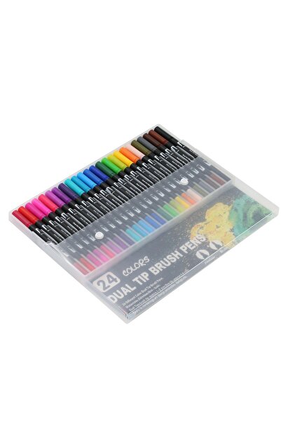 Bibilel Kids Set of 24 Bibilel Water-Based Dual-Tip Markers, 1–2 mm & 0.4 mm, Black Barrel, Multicolor