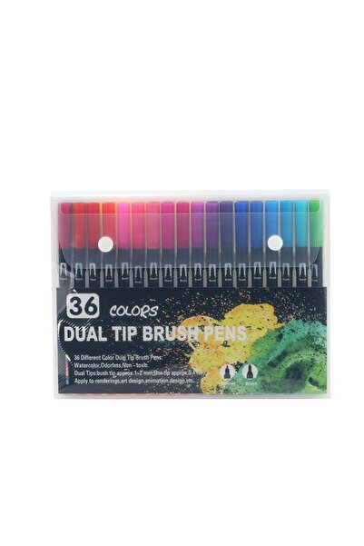 Bibilel Kids Bibilel 36-piece Water-Based Dual-Tip Markers, 1-2 mm Brush & 0.4 mm Fine, Black Body, Multicolor