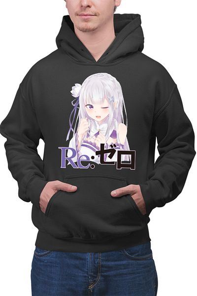 OEM Men's Hoodie Re Zero Emilia Neko Magic Princess Otaku Isekai